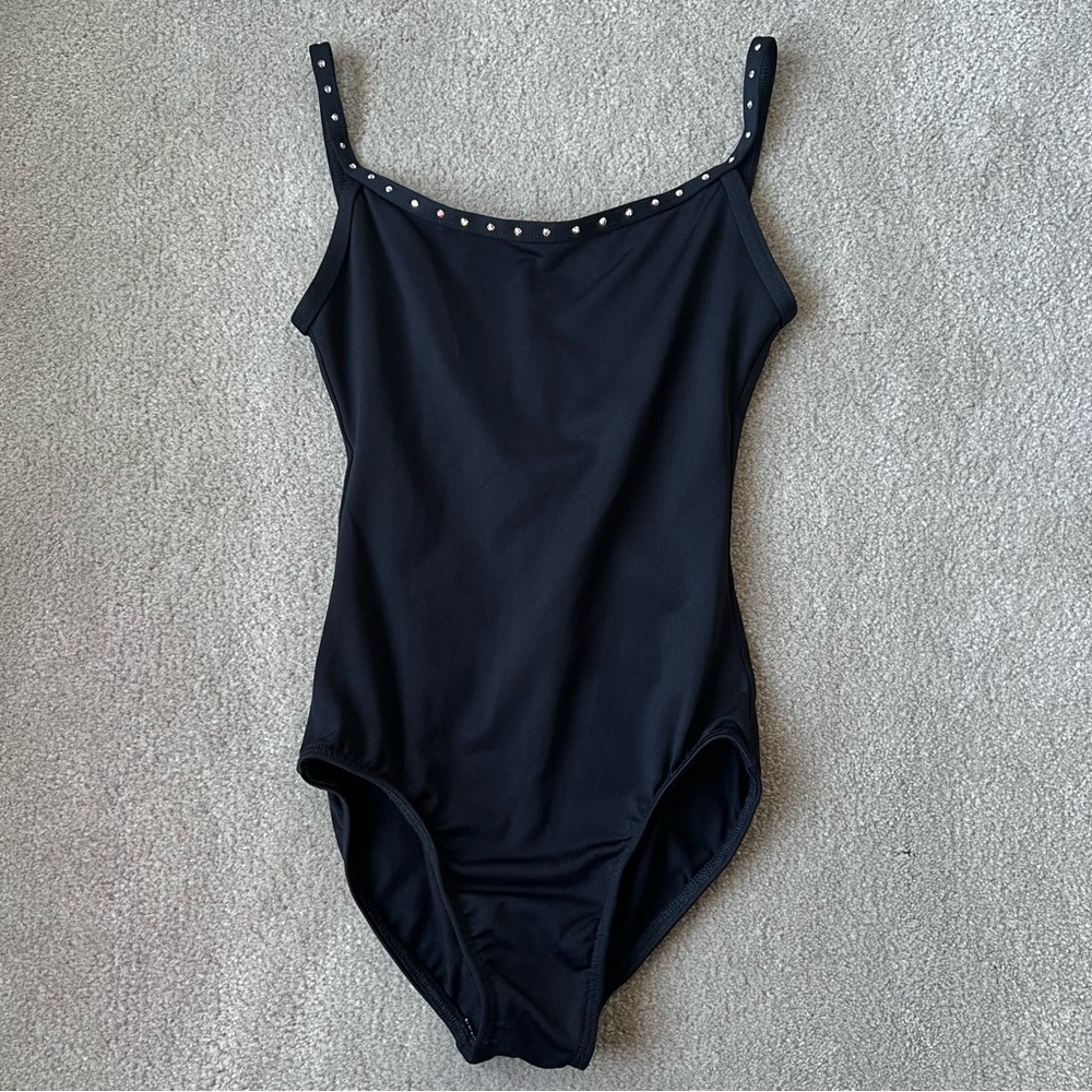 Motionwear Black Rhinestoned Camisole leotard Size S